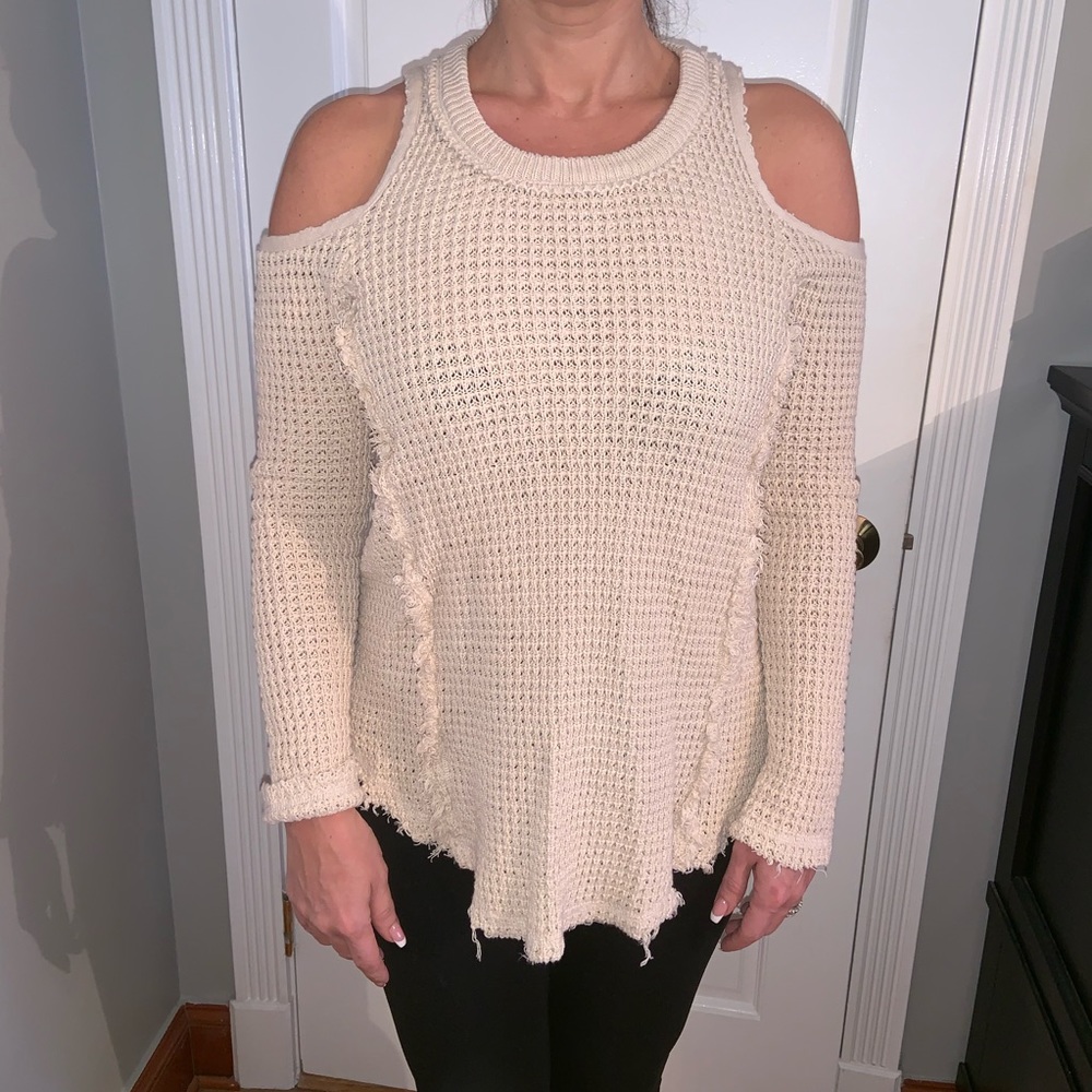 Cold shoulder tan sweater Size S